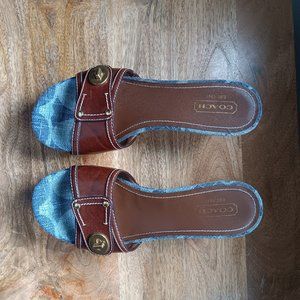 COACH Blue and Brown Wedge Slide Sandels US 9
